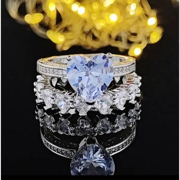 COPY - Heart Zircon Double Band Ring For Anniversary Gift Jewelry - Picture 3 of 5